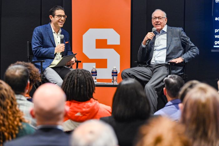 Jim Boeheim speaking on stage